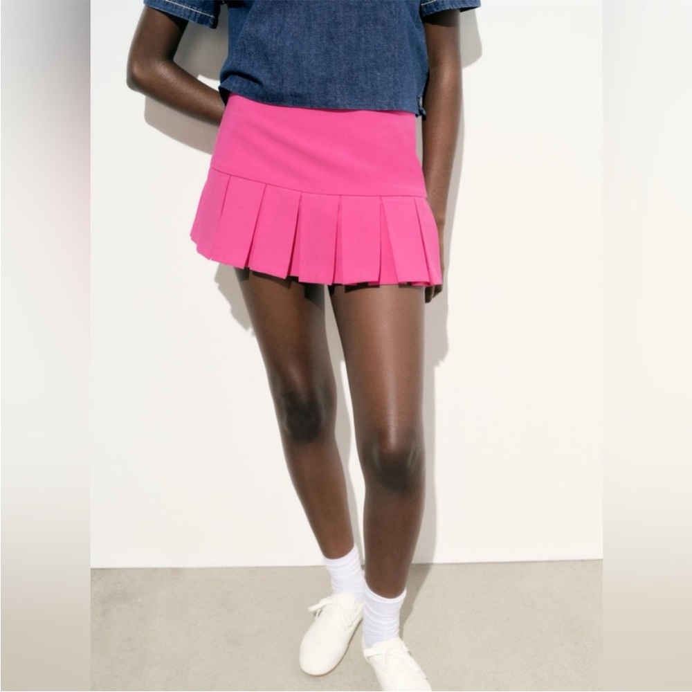 Zara Fuchsia Pleated Skater Skirt - Picture 12 of 14